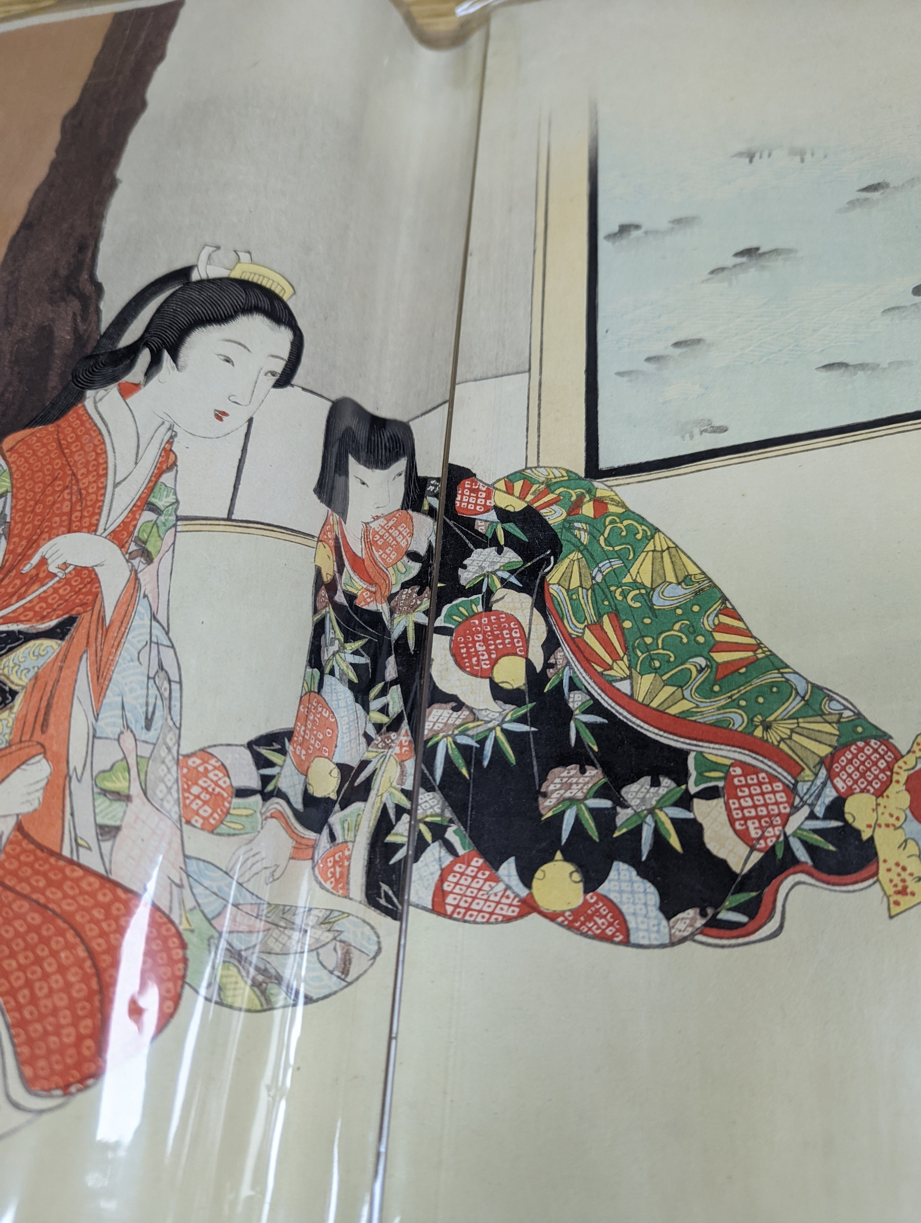 Three Japanese woodblock triptychs by Chikanobu Toyohara and others, Oban format